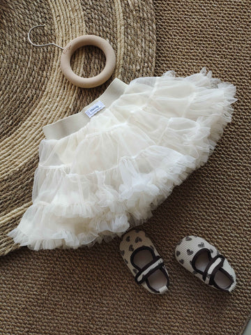 Bubble Tulle Skirt in Rice White