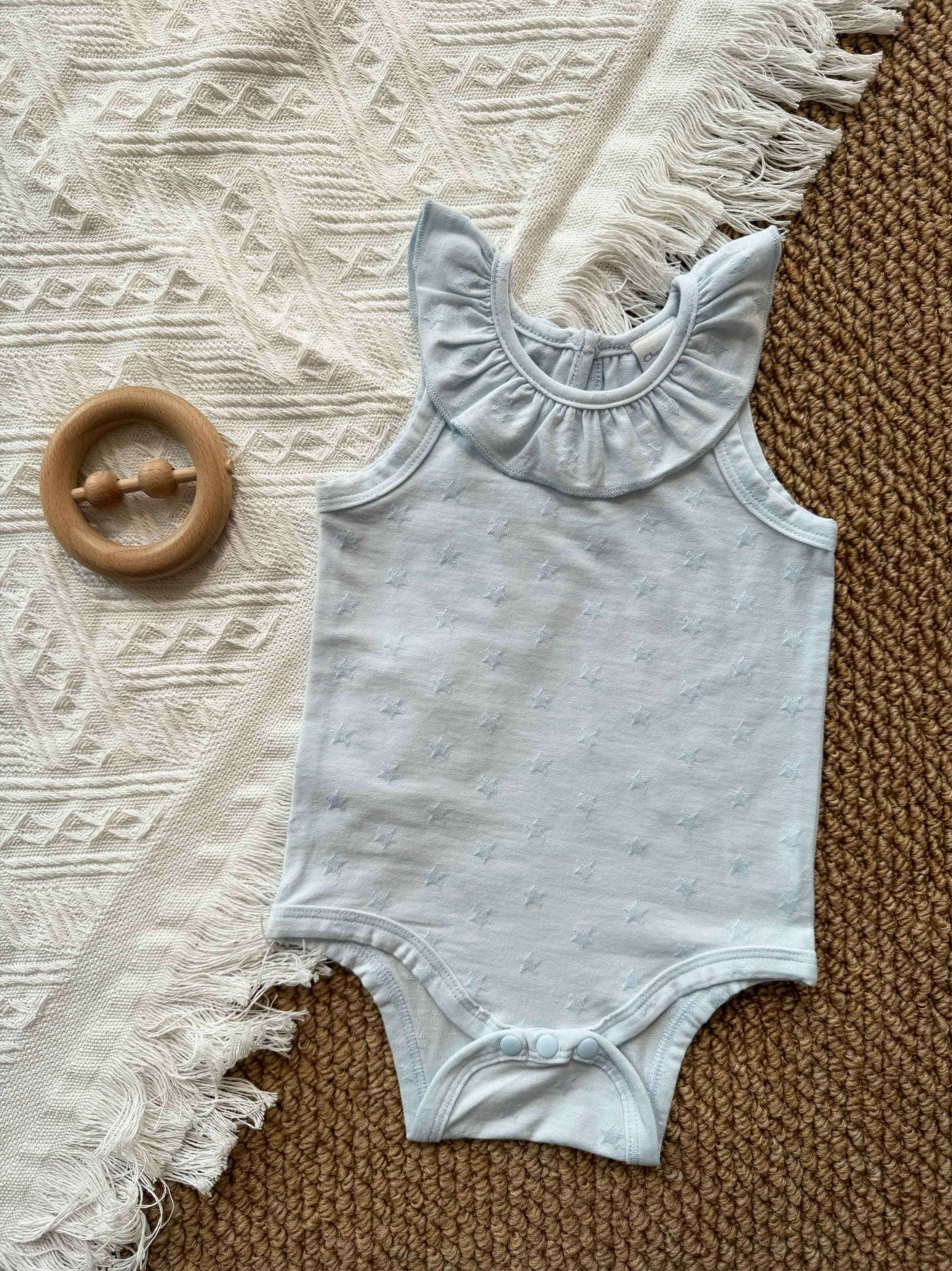Little Breeze Ruffle Bodysuit in Blue