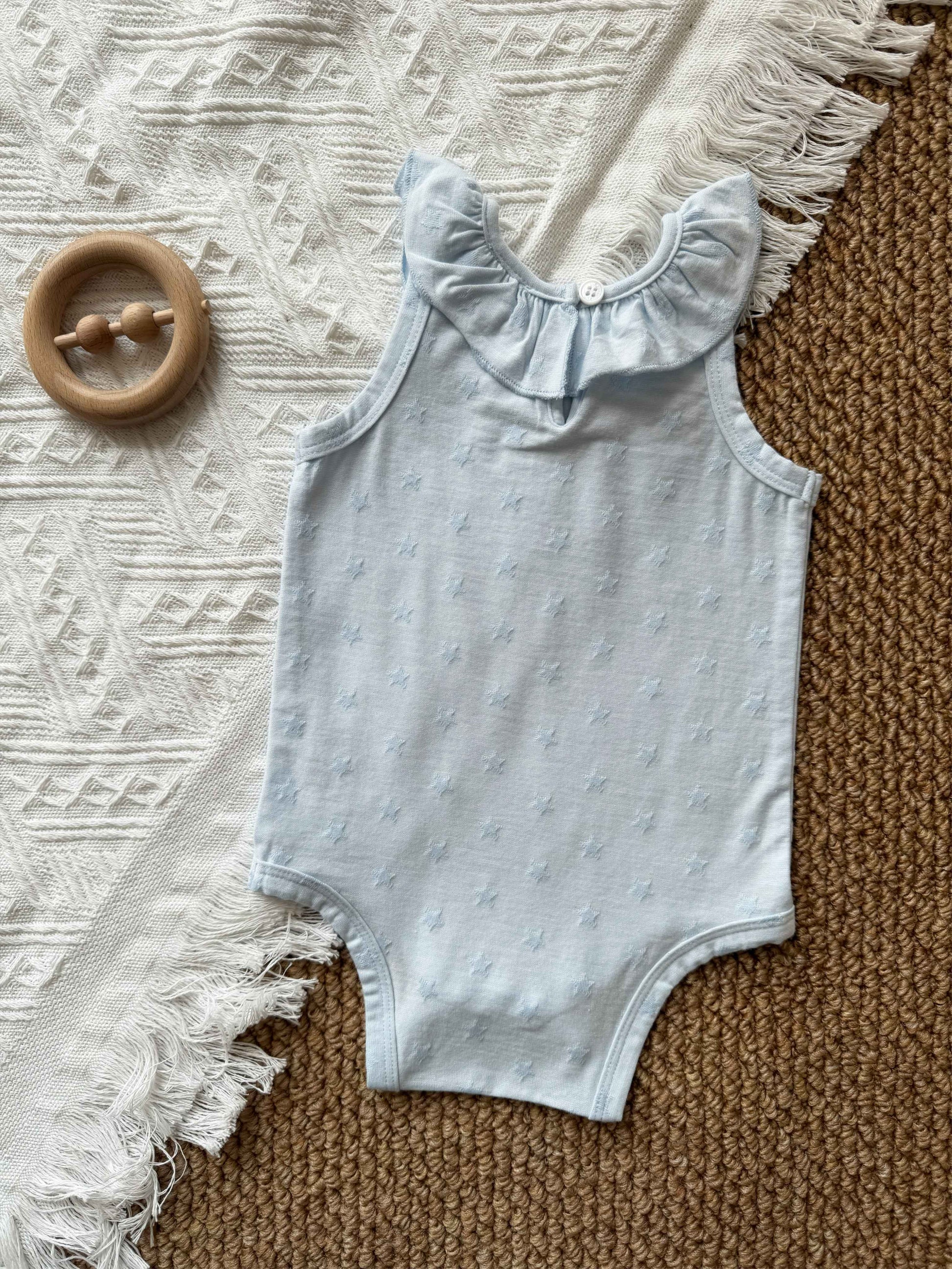 Little Breeze Ruffle Bodysuit in Blue - Chantmily