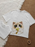 Cat Pattern Box Fix T-shirt - Chantmily