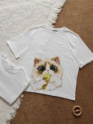 Cat Pattern Box Fix T-shirt - Chantmily