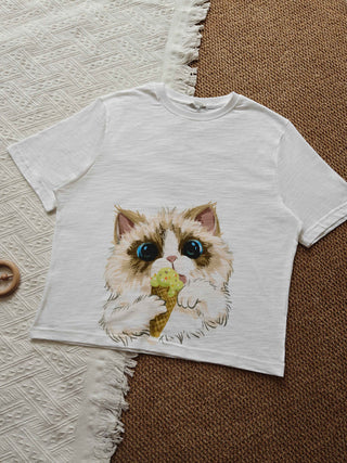 Cat Pattern Box Fix T-shirt