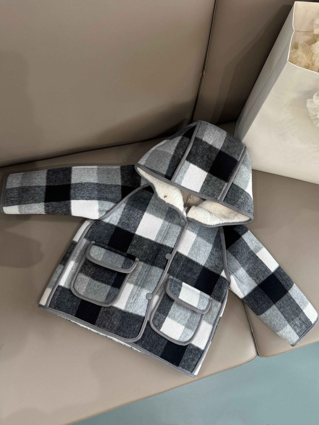 Faux Shearling Tartan Coat