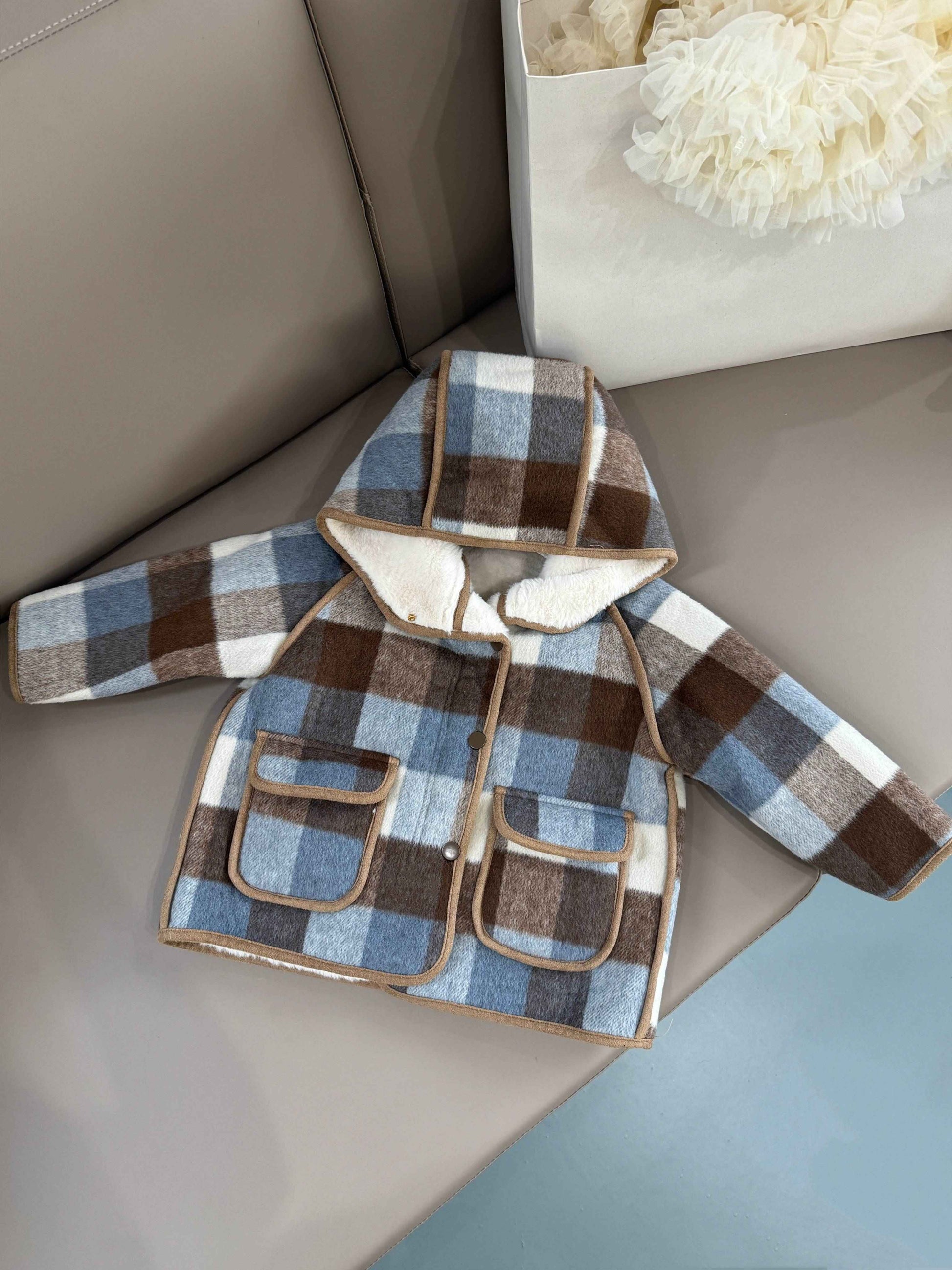 Faux Shearling Tartan Coat
